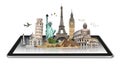 Monuments of the world on a tactile tablet Royalty Free Stock Photo