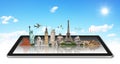 Monuments of the world on a tactile tablet Royalty Free Stock Photo