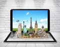 Monuments of the world on a tactile tablet Royalty Free Stock Photo