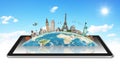 Monuments of the world on a tactile tablet Royalty Free Stock Photo