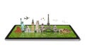 Monuments of the world on a tactile tablet Royalty Free Stock Photo