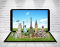 Monuments of the world on a tactile tablet Royalty Free Stock Photo