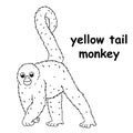 Kids line illustration coloring yellow tail monkey. outline vector for children. cute cartoon characters