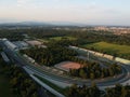 Monza circuit aerial view shot from drone on sunset Royalty Free Stock Photo