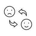 Mood Changes Line Icon. Happy Smile Change to Sad Face Linear Pictogram. Bipolar Emoticon Expression Outline Symbol