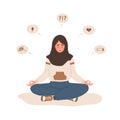 Mood disorder. Sad islamic woman sitting in lotus position. Mental health. Symptoms of schizophrenia or psychological