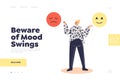 Mood swings awareness concept of landing page with woman choosing of happy or sad smile faces