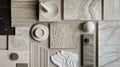 The moodboard for a bathroom scheme presents tiles and textures Royalty Free Stock Photo