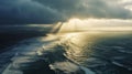 Moody Aerial Landscape Depict a dramatic aerial view of a vast coastline during a stormy sunset Royalty Free Stock Photo