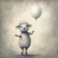 Moody Atmosphere: White Sheep With Balloon In Soft Color Blending