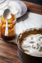 Moody Banoffee pie closeup with caramel
