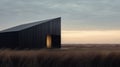 Moody Black Cabin In A Minimalist Prairie Landscape