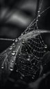 Moody Black and White Spider Web with Captivating Rain Drops .