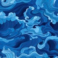 Moody blue wave pattern with atmospheric clouds and bold lines (tiled)