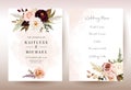 Moody boho chic wedding vector bouquet cards