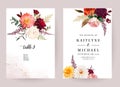 Moody boho chic wedding vector bouquet cards Royalty Free Stock Photo