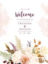 Moody boho chic wedding vector design frame. Warm fall and winter tones