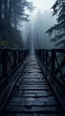 moody bridge over water in the forest creates an enchanting atmosphere where nature\'s beauty shines.