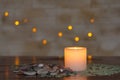 Moody candlelight with a nice fuzzy light bokeh. Perfect for the spa. Royalty Free Stock Photo