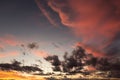 Moody cloudscape, with beautifully colored clouds at dusk