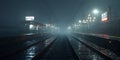 Moody Empty Train Station Platform on a Dark Rainy Night Royalty Free Stock Photo