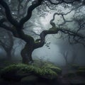 Moody Ethereal Lush Woodland Forest with Twisted Oak Tree