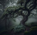 Moody Ethereal Lush Woodland Forest with Twisted Oak Tree