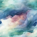 Moody and fantastical watercolor clouds in a psychedelic surrealism style (tiled