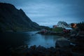 A moody village at dusk on Lofoten Island