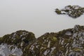 Moody foggy images of a white water lake. Lagarfljot lake, East Iceland