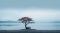 Moody Japanese Minimalism: A Serene Tree In A Lake