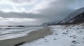 Moody Landscapes: Snowy Beach, Ocean, And Mountains In 32k Uhd
