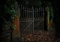 Moody, low-key Photo of Rusty Iron Gates Ajar