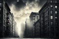 Moody monochrome view of cityscape, urban city, historical and classic, black and white Royalty Free Stock Photo