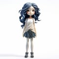 Moody Monotones: Blue Haired Anime Girl Figurine With Child-like Innocence Royalty Free Stock Photo