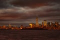 Moody night view of New York Manhattan downtown