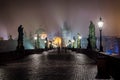 Moody night view over the famous Charles Bridge in Prague, Czech Republic, Royalty Free Stock Photo