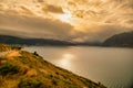 Moody overcast rainy morning cloudscape at lake Hawea Royalty Free Stock Photo