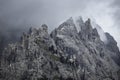 Moody picture of Cadin di Misurina mountains, covered in clouds in bad weather. Cortina d`Ampezzo, Italy Royalty Free Stock Photo