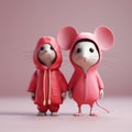 Moody Pink Romper Mice: A Cinematic Rendered Artwork In Rubber