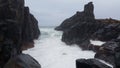 Moody Sea Storm Waves on Rocks Seascape