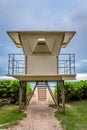 Moody skies over the Waimanalo Beach lifeguard tower on Oahu, Hawaii Royalty Free Stock Photo