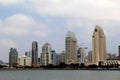 View of skyline, with old and new buildings on the harbor, San Diego, California, 2016 Royalty Free Stock Photo