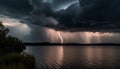 Moody sky over mountain, storm cloud brewing generated by AI