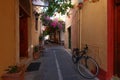 Moody street and taverna in Rethymno Greece