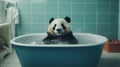Moody And Surreal: Panda Bathing In Bathtub