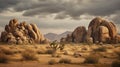 Moody Tonalism: Capturing The Joshua Tree Rock Formations In The Desert Royalty Free Stock Photo