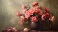 Moody Tonalism: A Delicate Portrait Of Pink Flowers On An Old Sofa