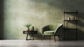 Moody Tonalism: Modern Home Concept With Green Chair And Plant Royalty Free Stock Photo