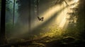 Moody Tonalism: Stunning Butterfly In Forest With Sun Rays